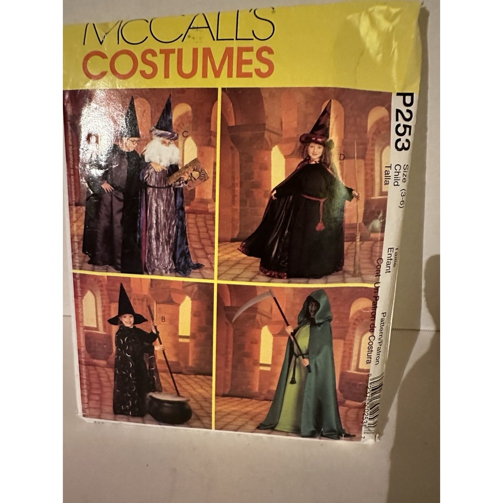 Uncut McCall's Halloween Cape Pattern Child 3-6 Witch Merlin Grim Reaper Costume